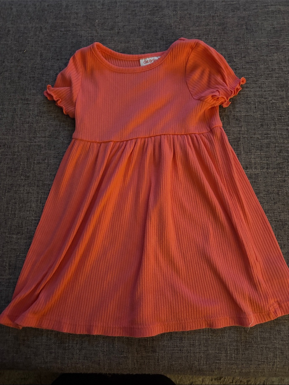 Cat & Jack Coral-Orange Ribbed Knit Girls' Dress -2T